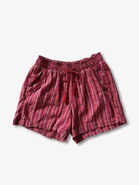 Briggs Linen Blend Striped Pull On Shorts Burgundy Red Womens Medium Boho Indie
